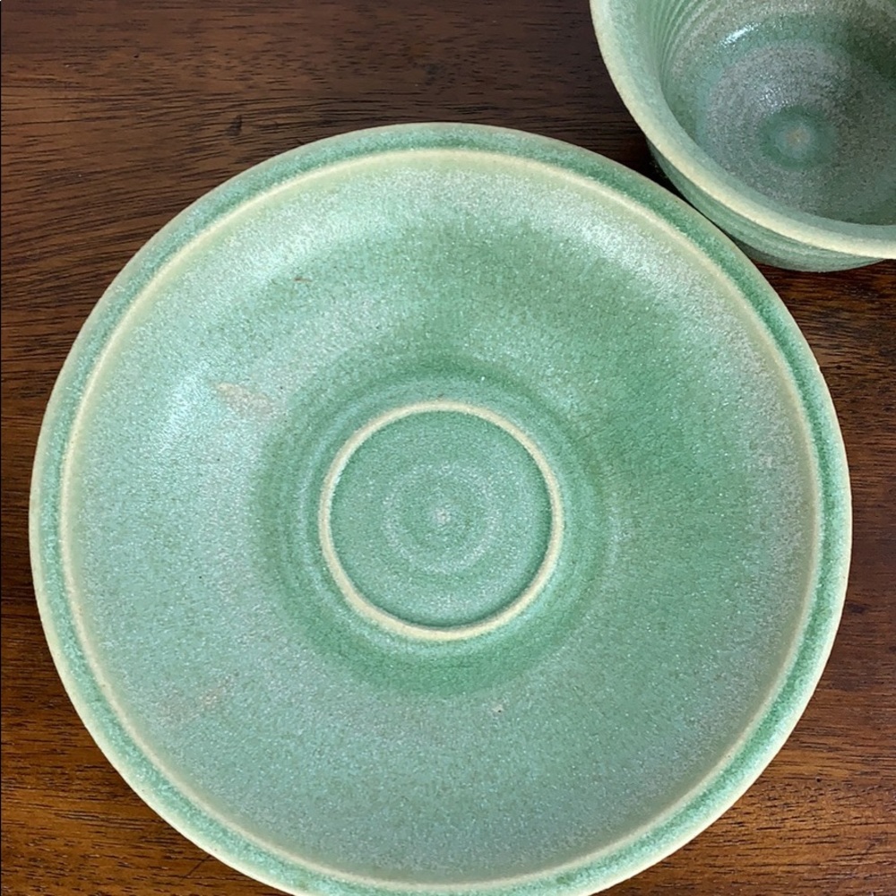 Extra Large Green Handmade Pottery Cup & Saucer - Picture 5 of 6